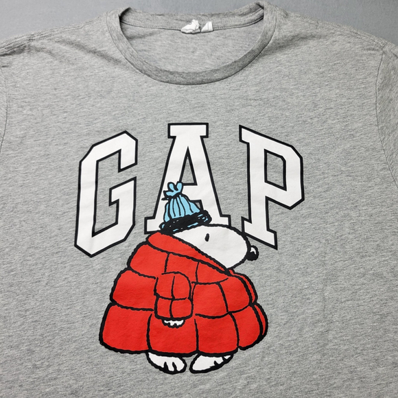 Gap x Peanuts Snoopy T-Shirt Gray Graphic Tee XL Men's Short Sleeve Puffer - Picture 2 of 9